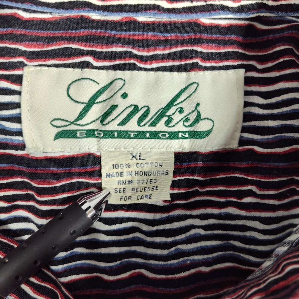 Links Edition Mens Striped Short Sleeve Button Up Shirt XL Cotton Casual - Picture 7 of 7